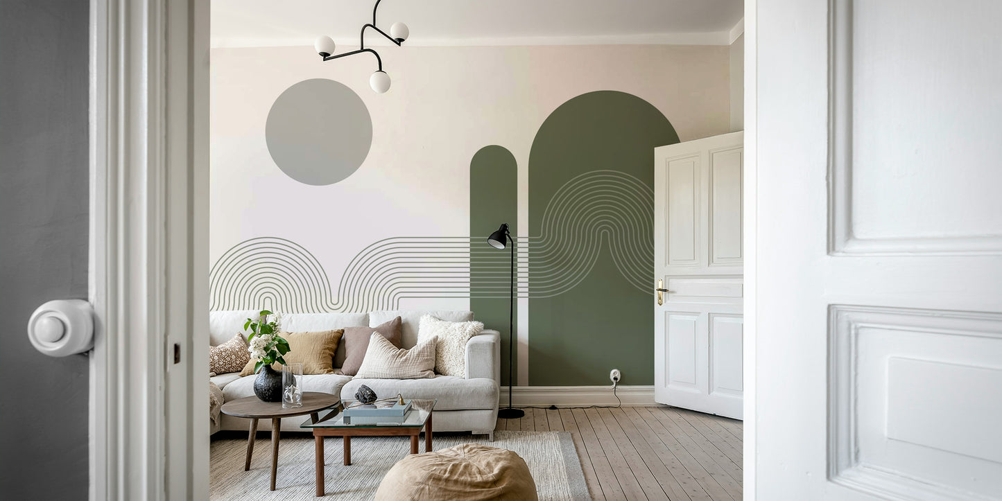 Tranquil abstract mural with minimalist design

