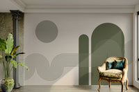 Artistic wall mural with fluid geometric curves


