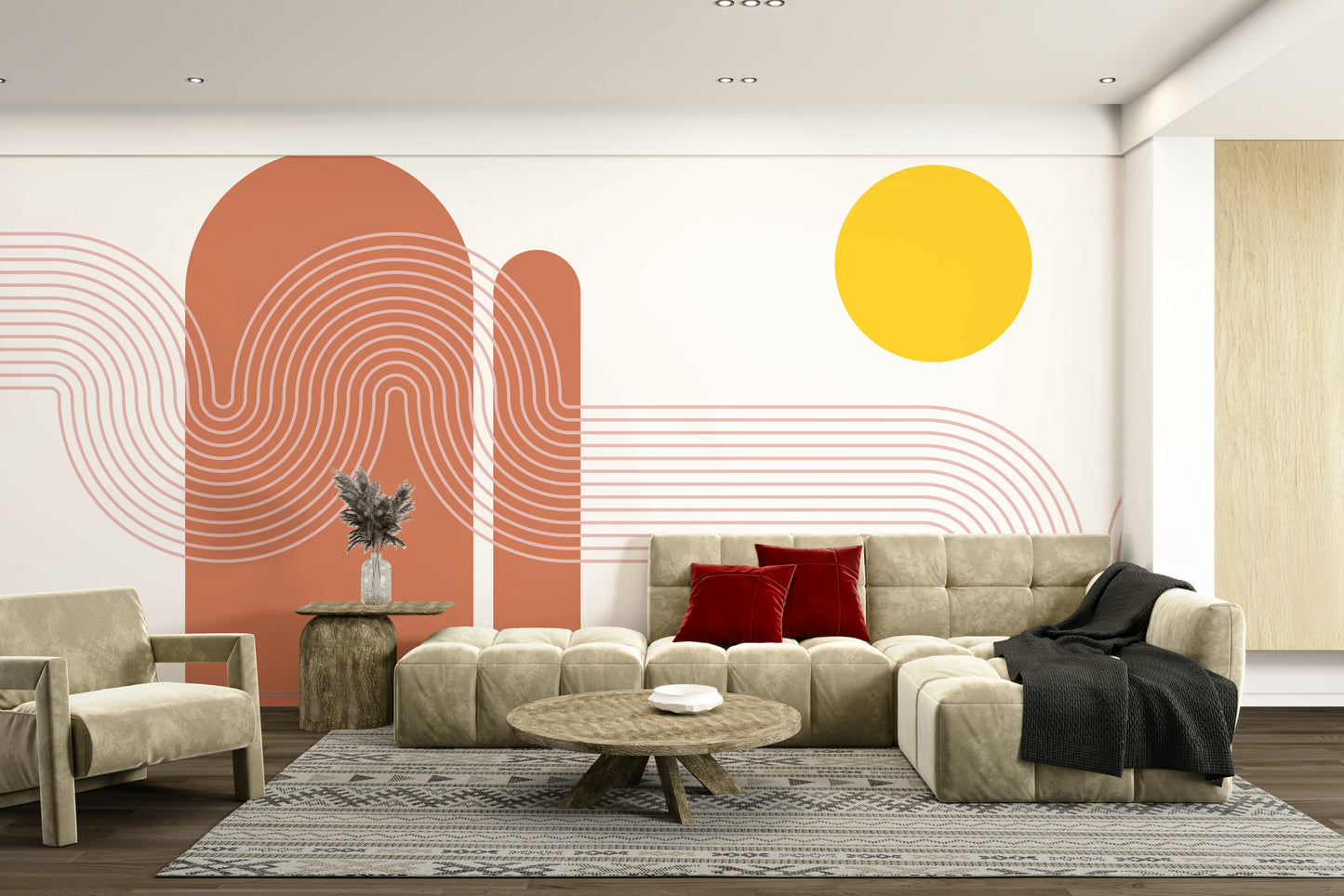 Contemporary mural with sunset-inspired colors

