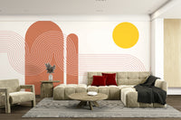 Contemporary mural with sunset-inspired colors


