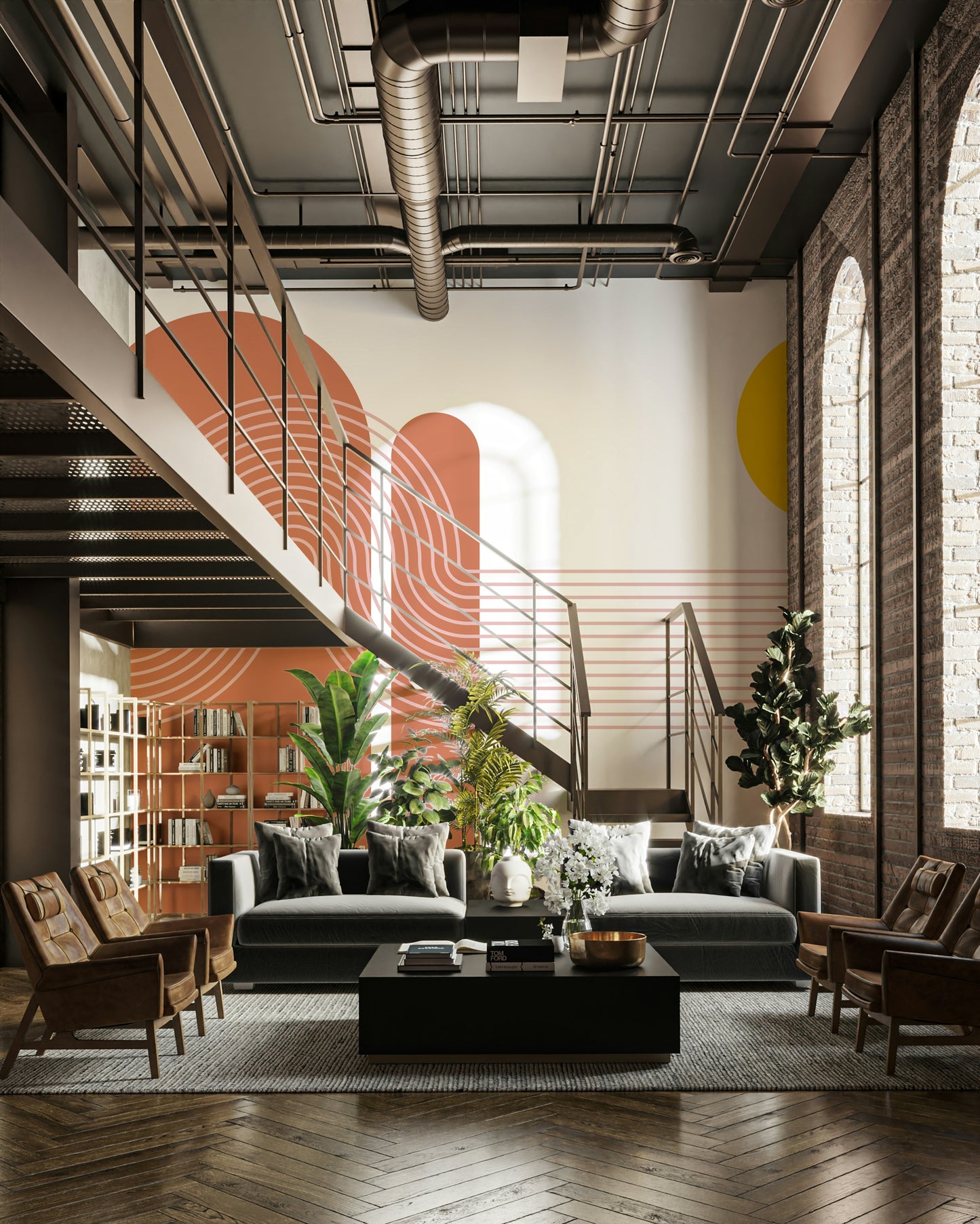 Clean and modern sunset mural for calm spaces

