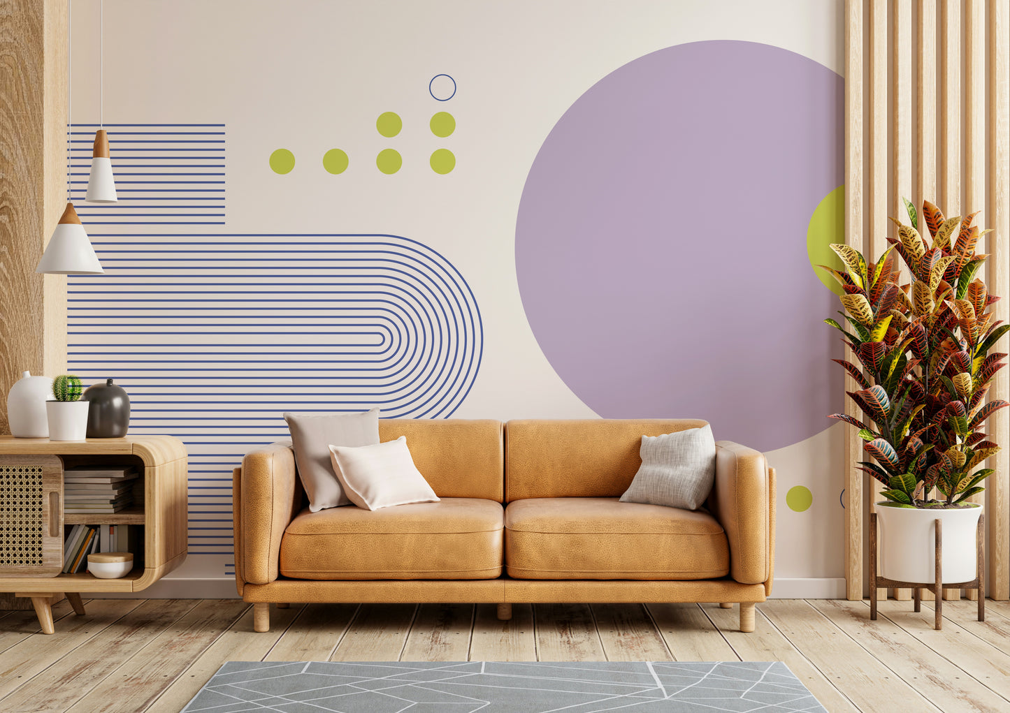 Geometric wall mural with Bauhaus aesthetics

