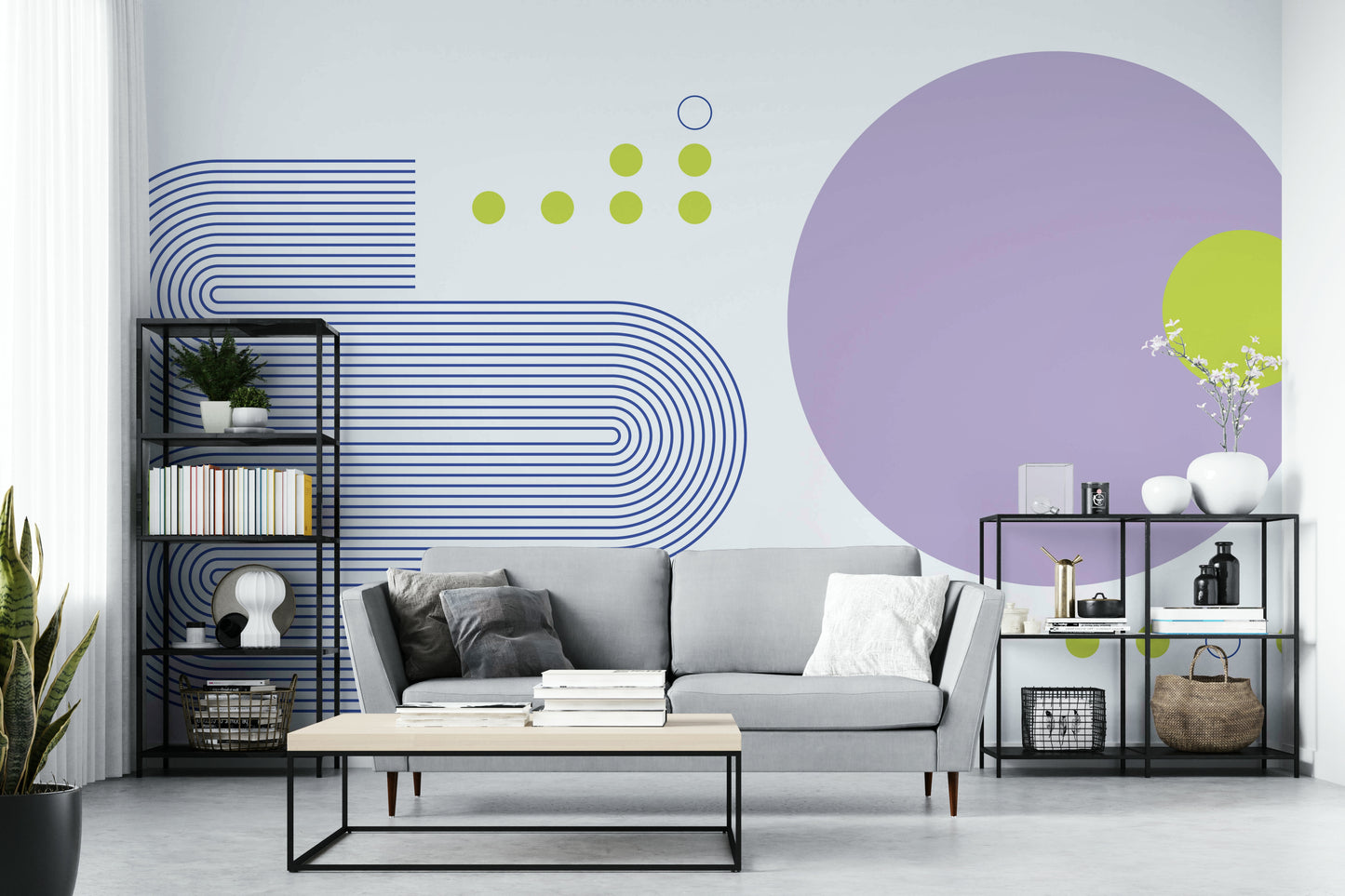 Graphic design mural with modernist geometry

