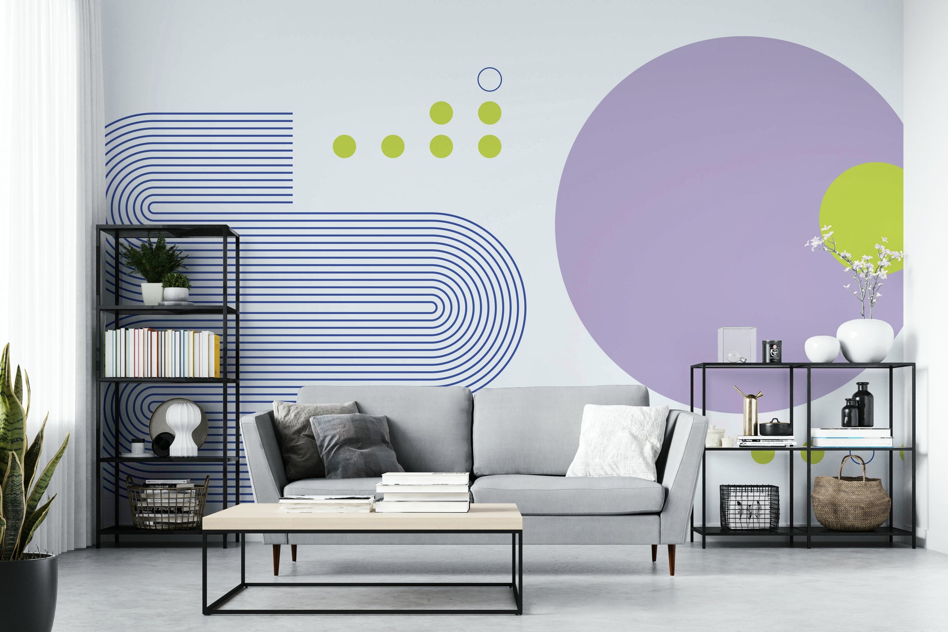 Graphic design mural with modernist geometry


