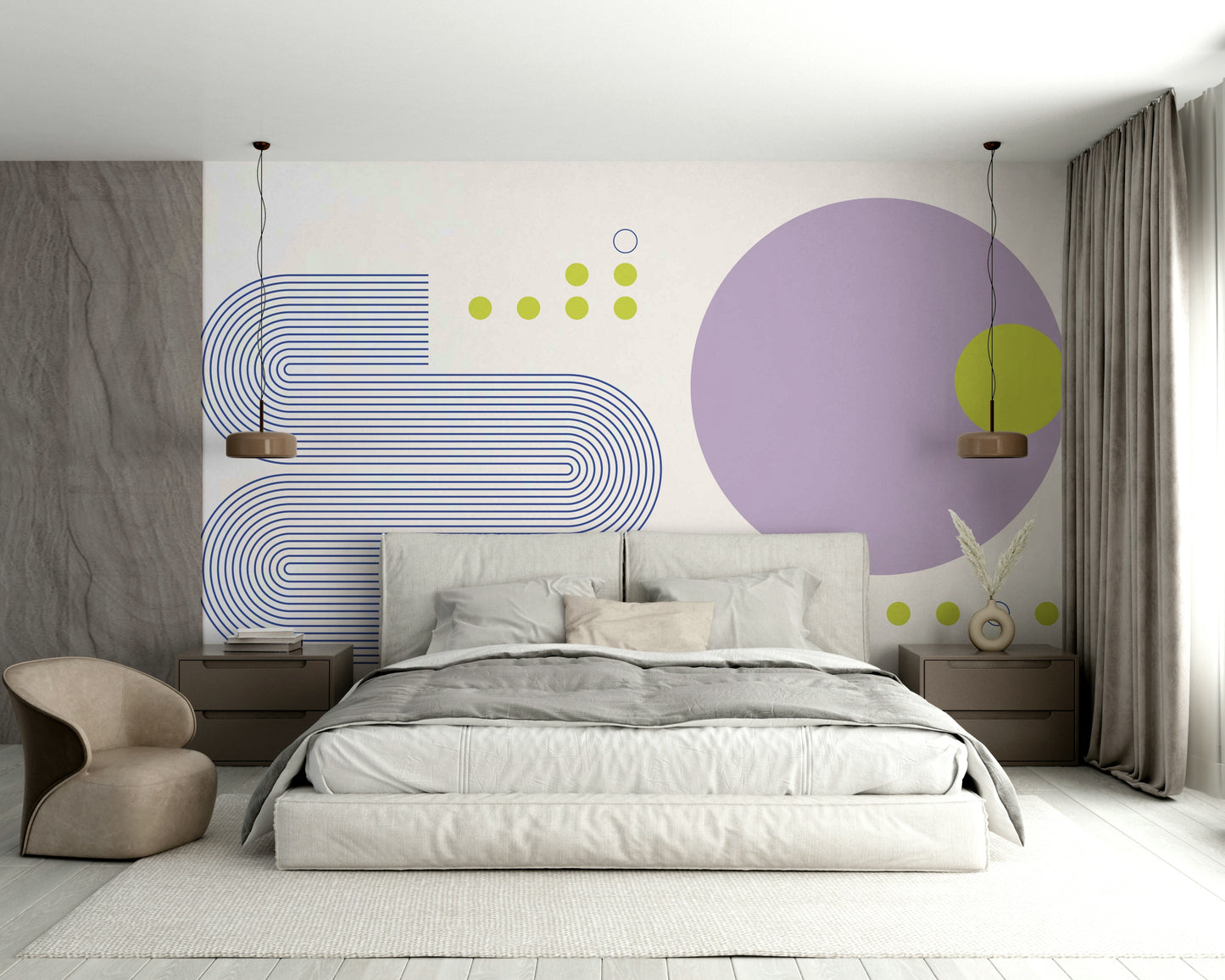 Artistic wall mural featuring Bauhaus geometry

