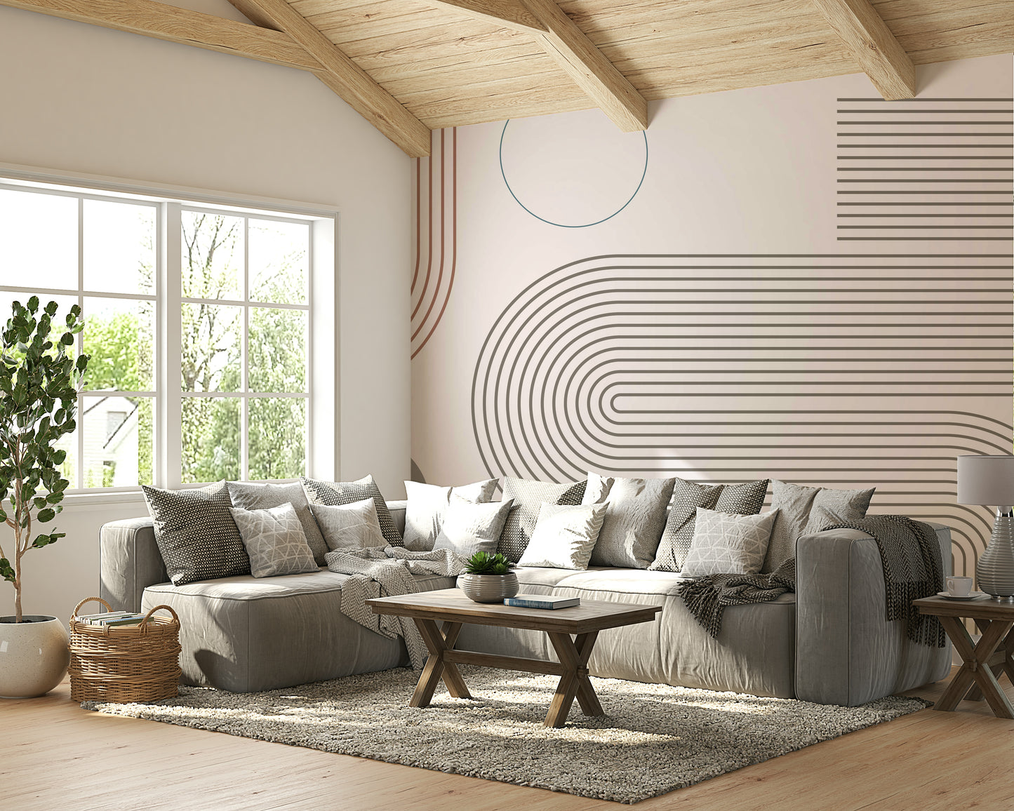 Bold graphic mural with modern-retro aesthetics

