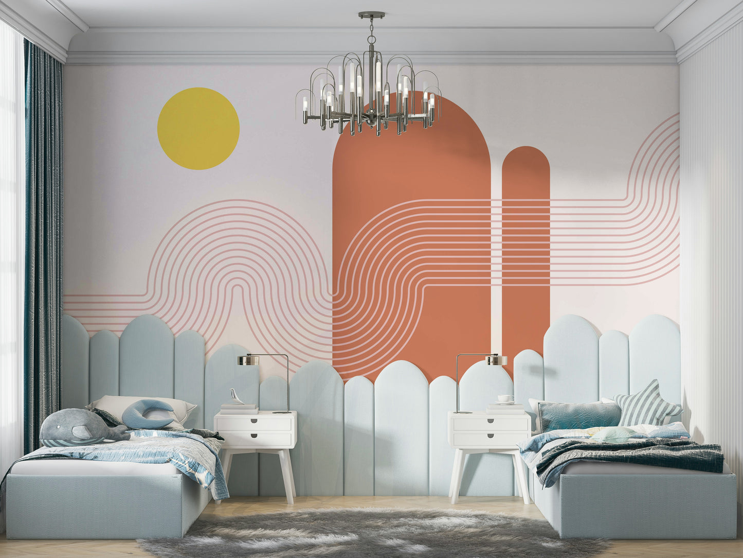 Artistic sunset wall design with nostalgic vibes

