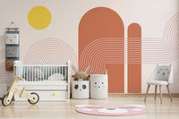 Retro sunset wall mural with vintage color tones

