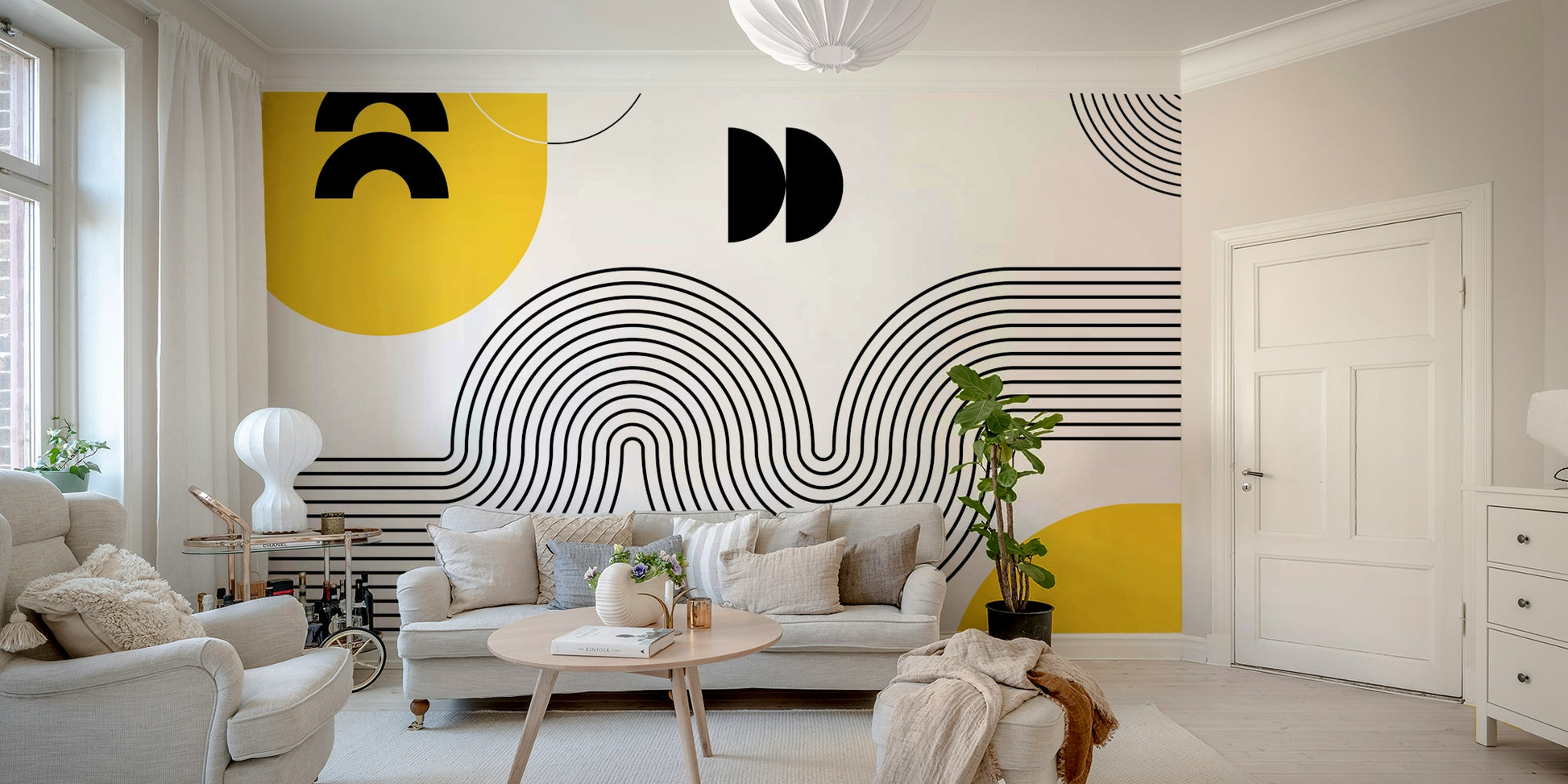 Bold Retro Shapes in Modern Wall Mural

