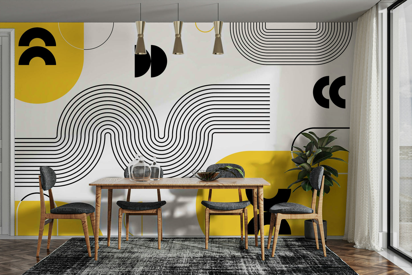 Retro Wall Mural with Modern Bold Patterns

