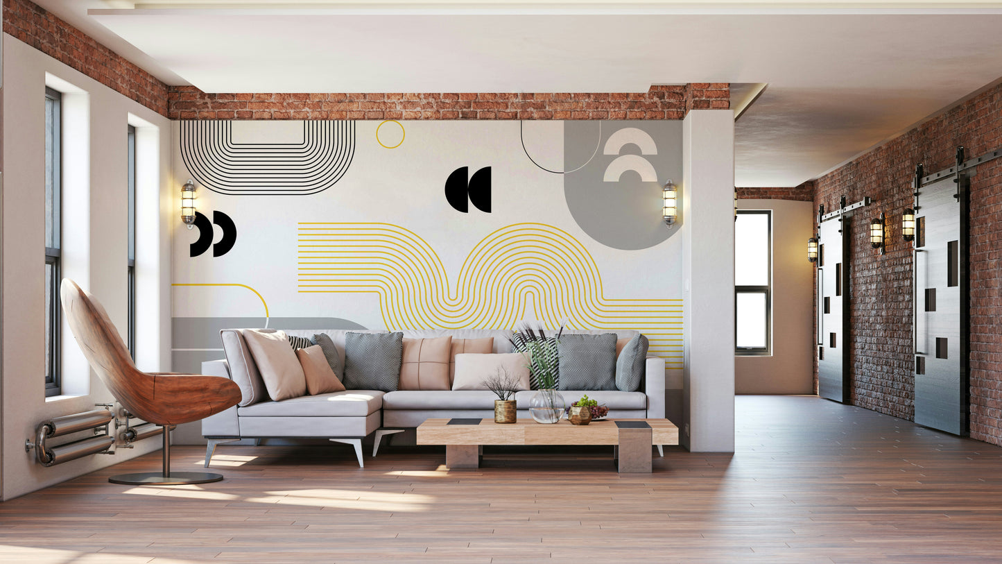 Yellow and Gray Accent Wall Geometric Art

