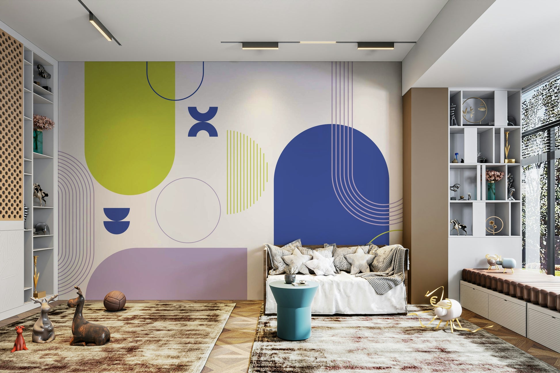 Bold Geometric Shapes Wall Mural Design

