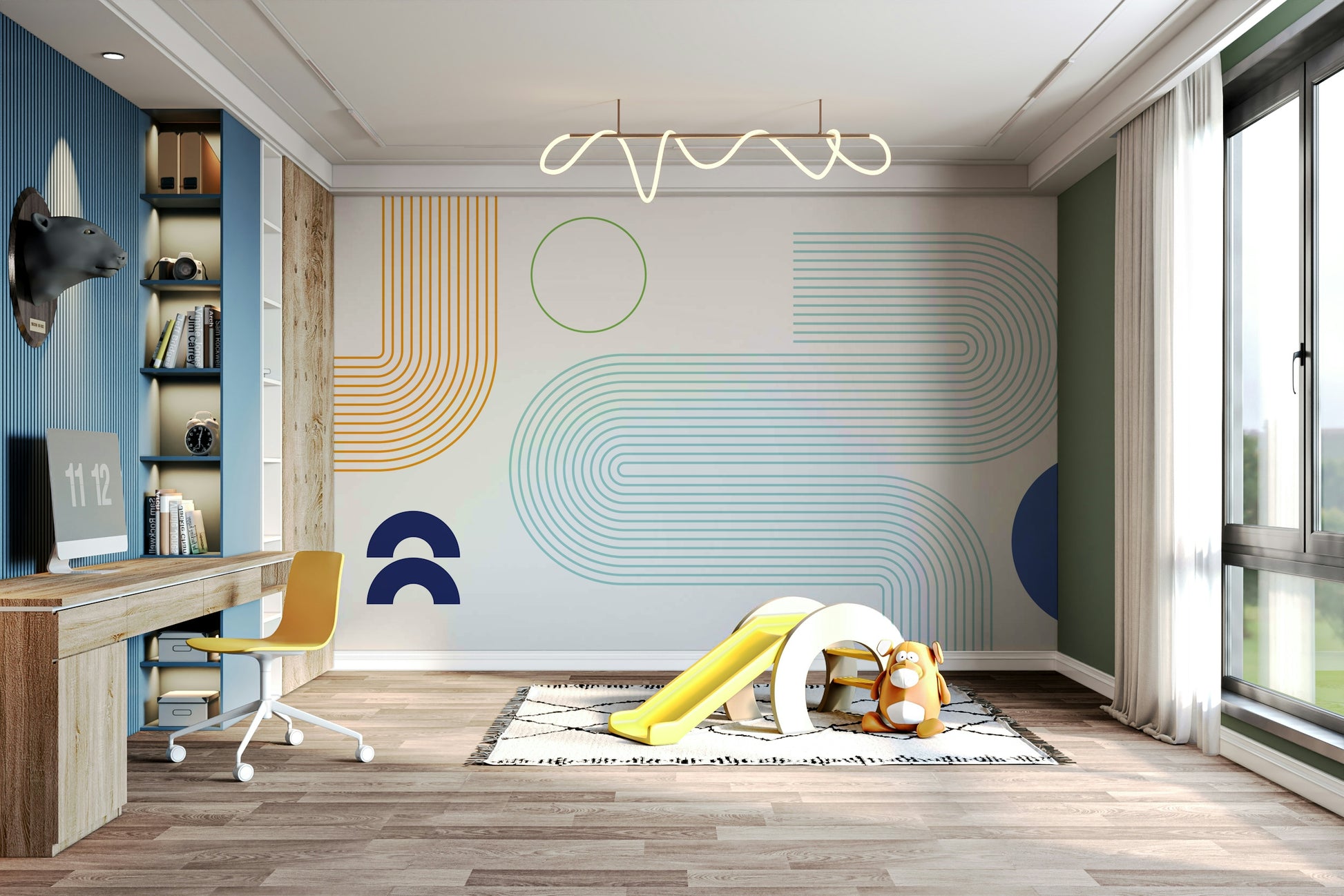 Soft abstract mural for sleek, minimalist spaces

