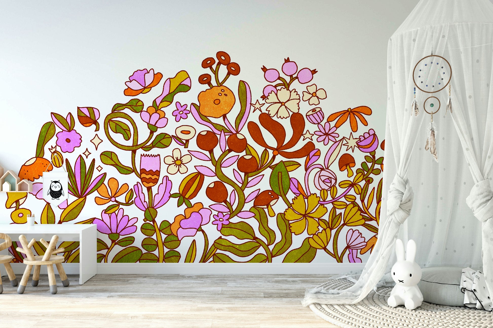 Stylized blossom wall mural style

