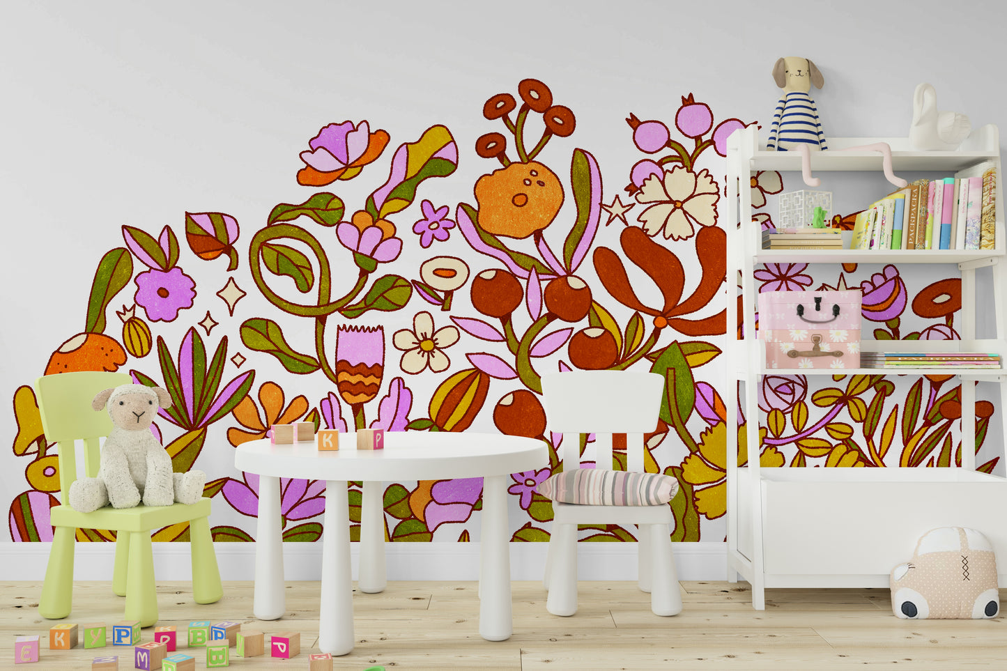 Retro floral wall mural design


