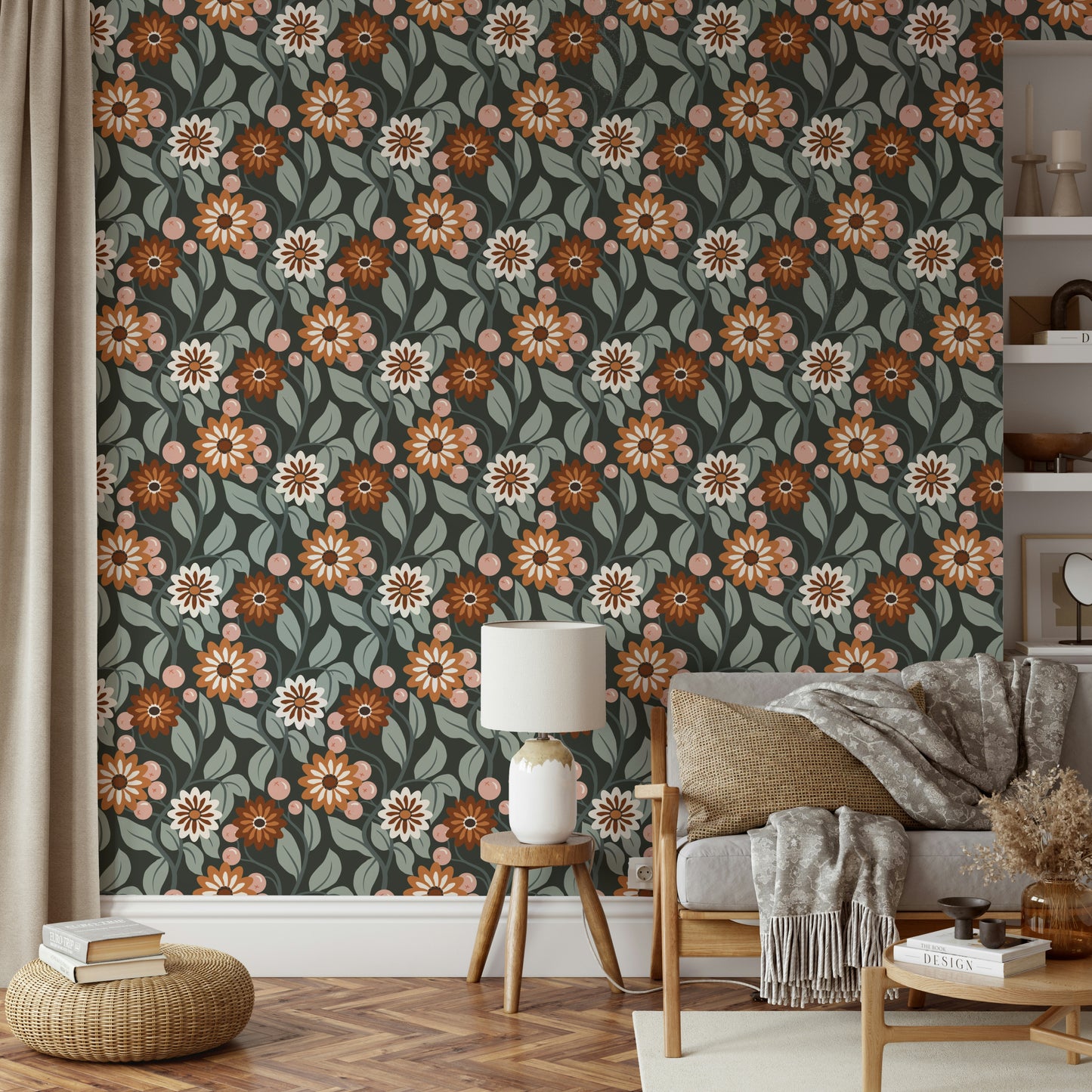 Warm tone floral wallpaper style

