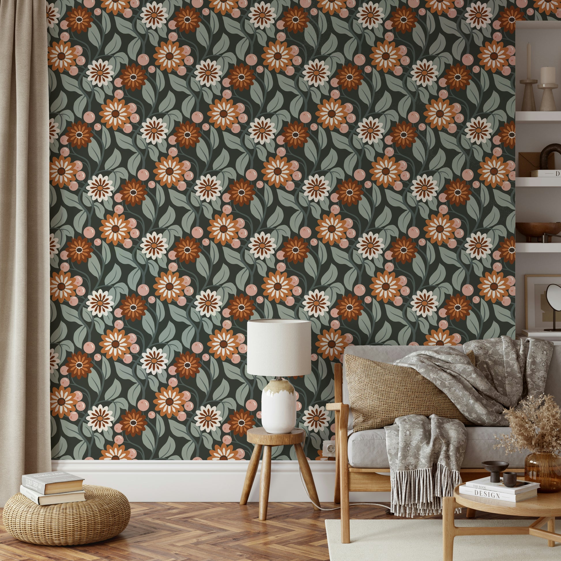 Warm tone floral wallpaper style

