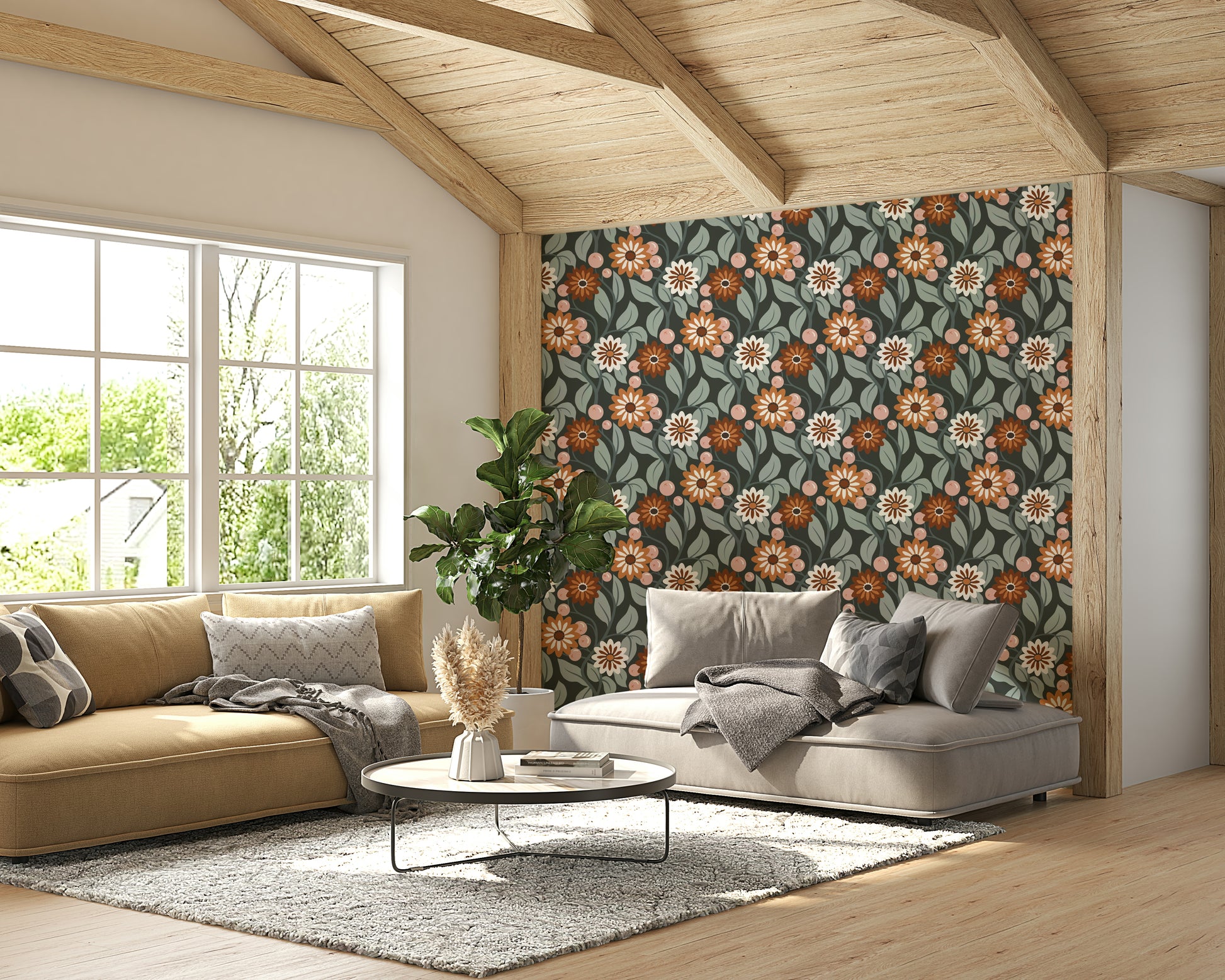 Bold bloom mural wallpaper design

