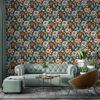Mid-century flower wall mural look

