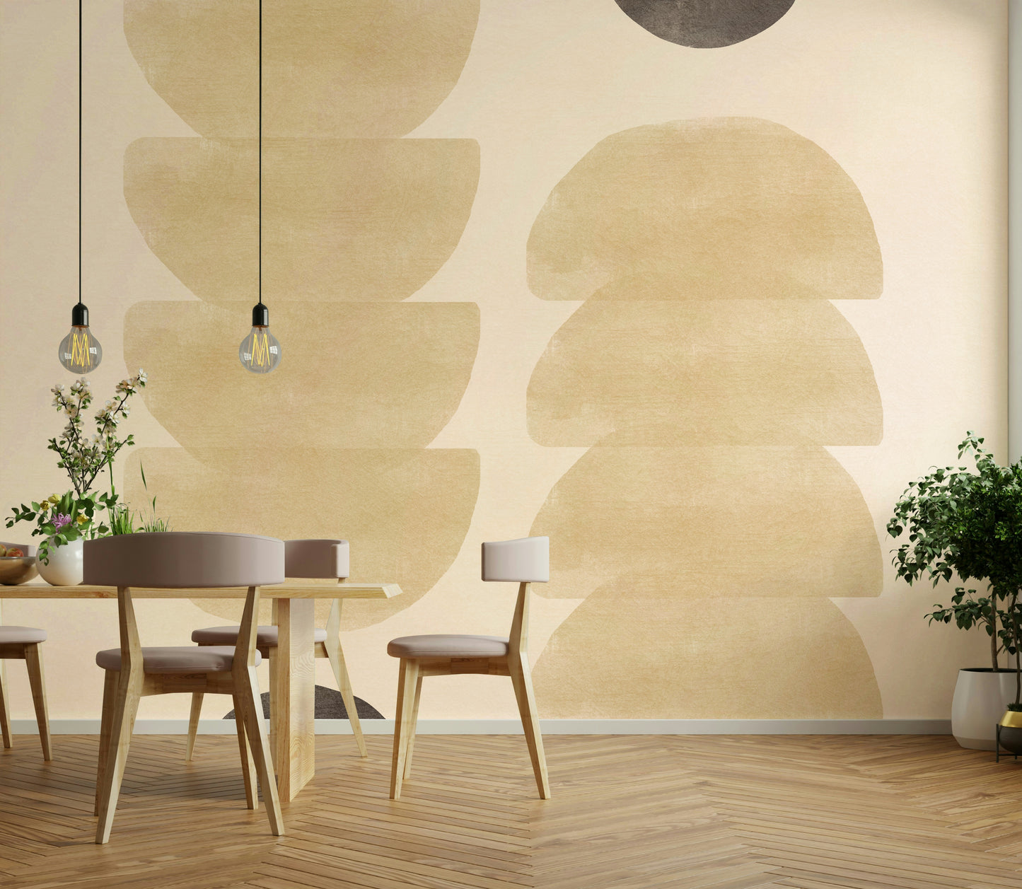 Balanced shape mural wallpaper look

