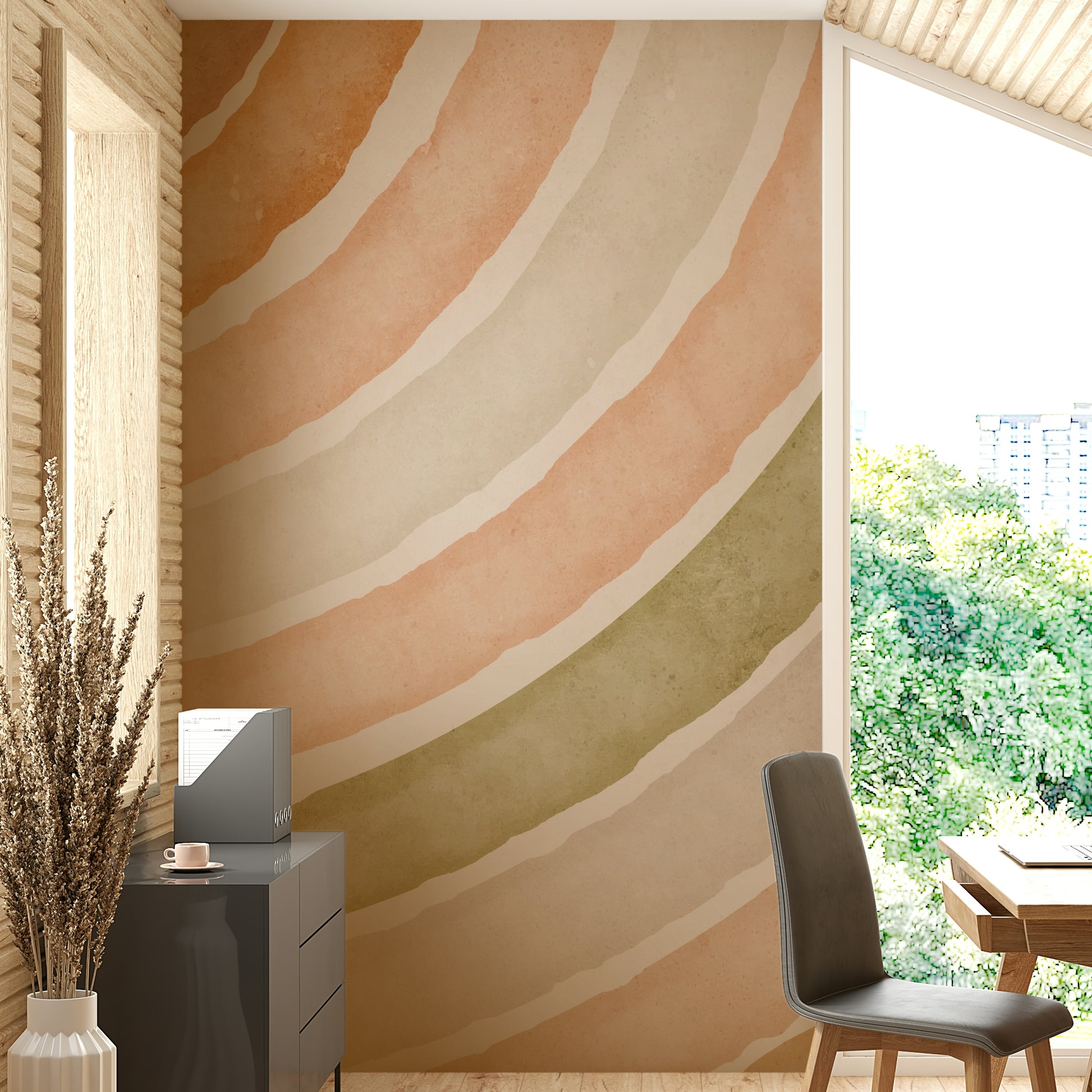 Neutral arched watercolor mural

