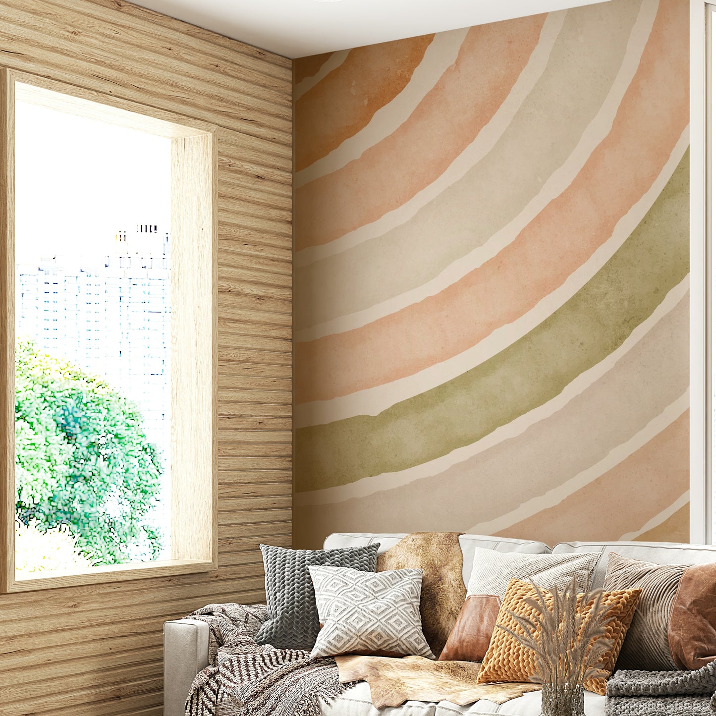 Watercolor shapes mural wall look

