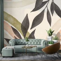 Hand-painted abstract floral wall mural

