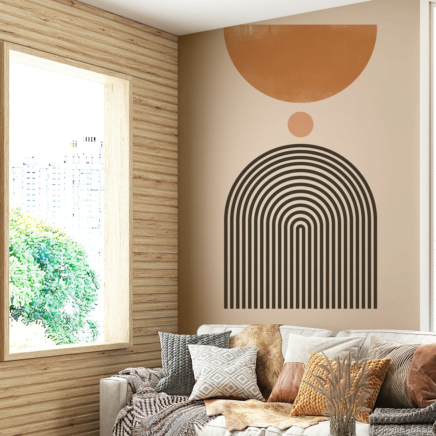 Mid-century arch shapes in wall art mural

