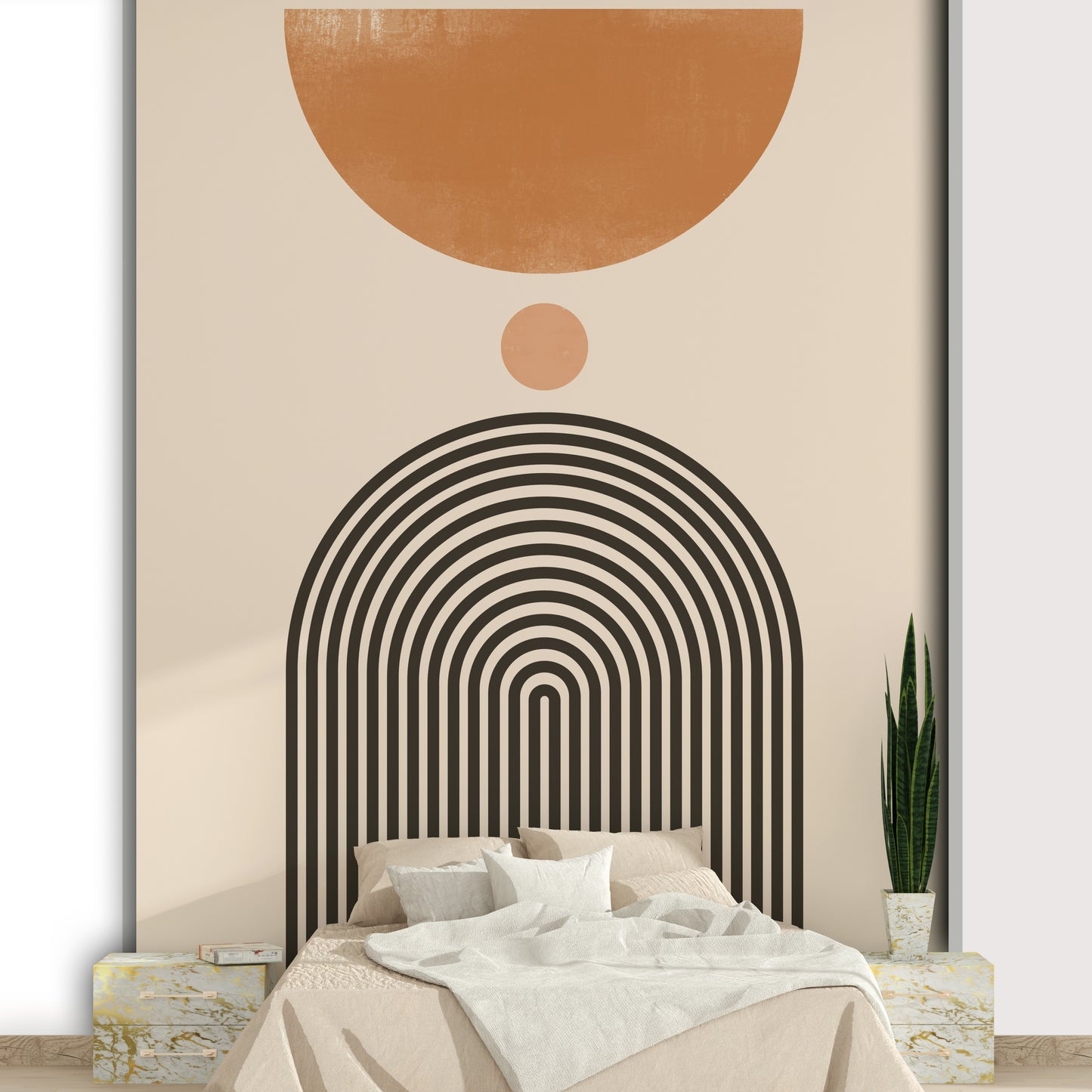 Retro arch pattern mural in minimalist style

