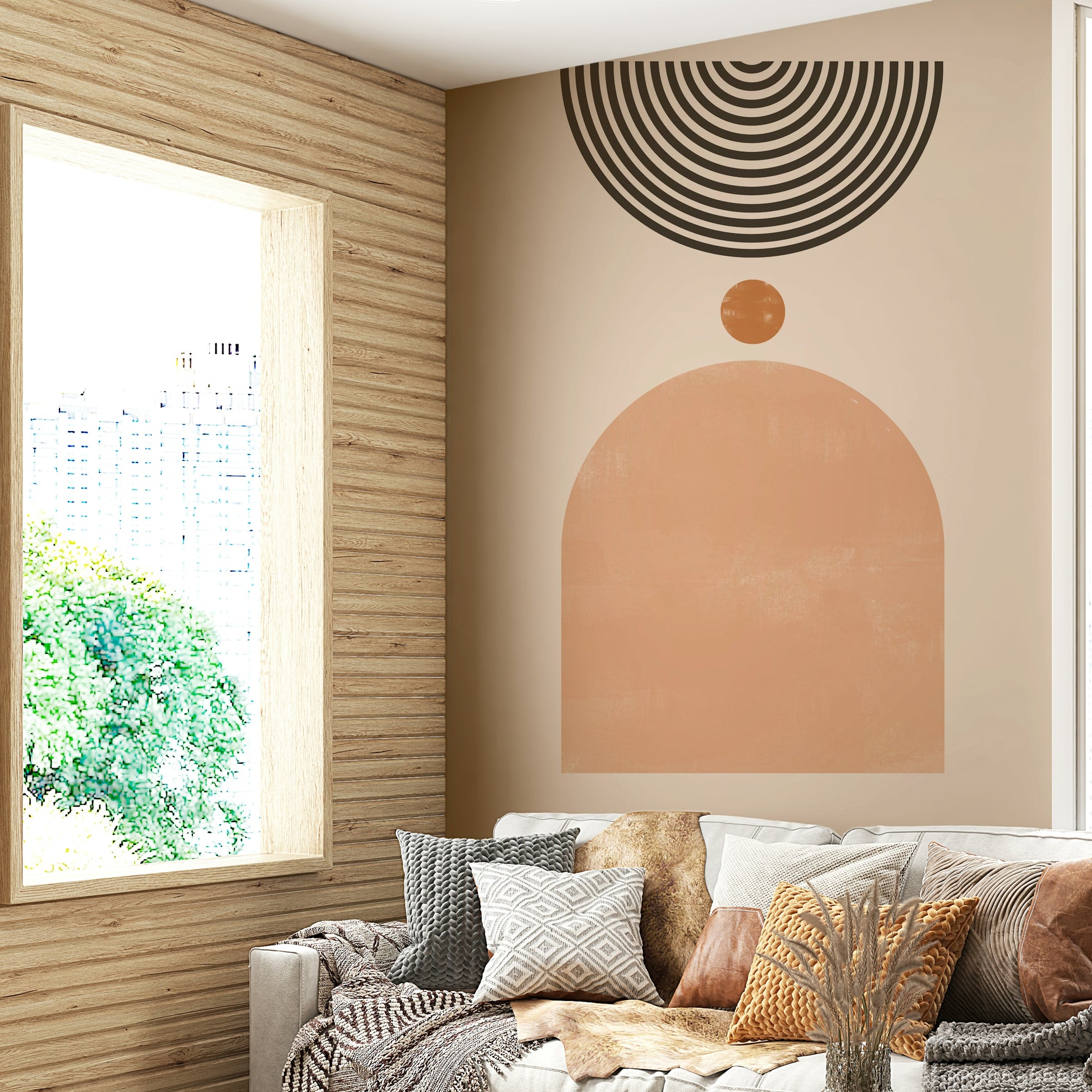 Abstract shapes and lines in retro wall mural

