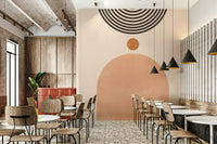 Modernist wall mural featuring retro color blocks

