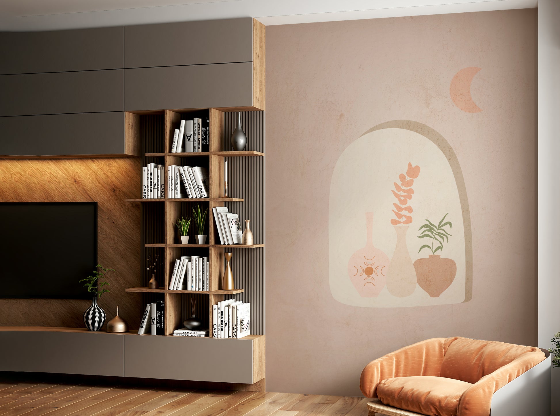 Botanical bohemian mural for cozy interiors

