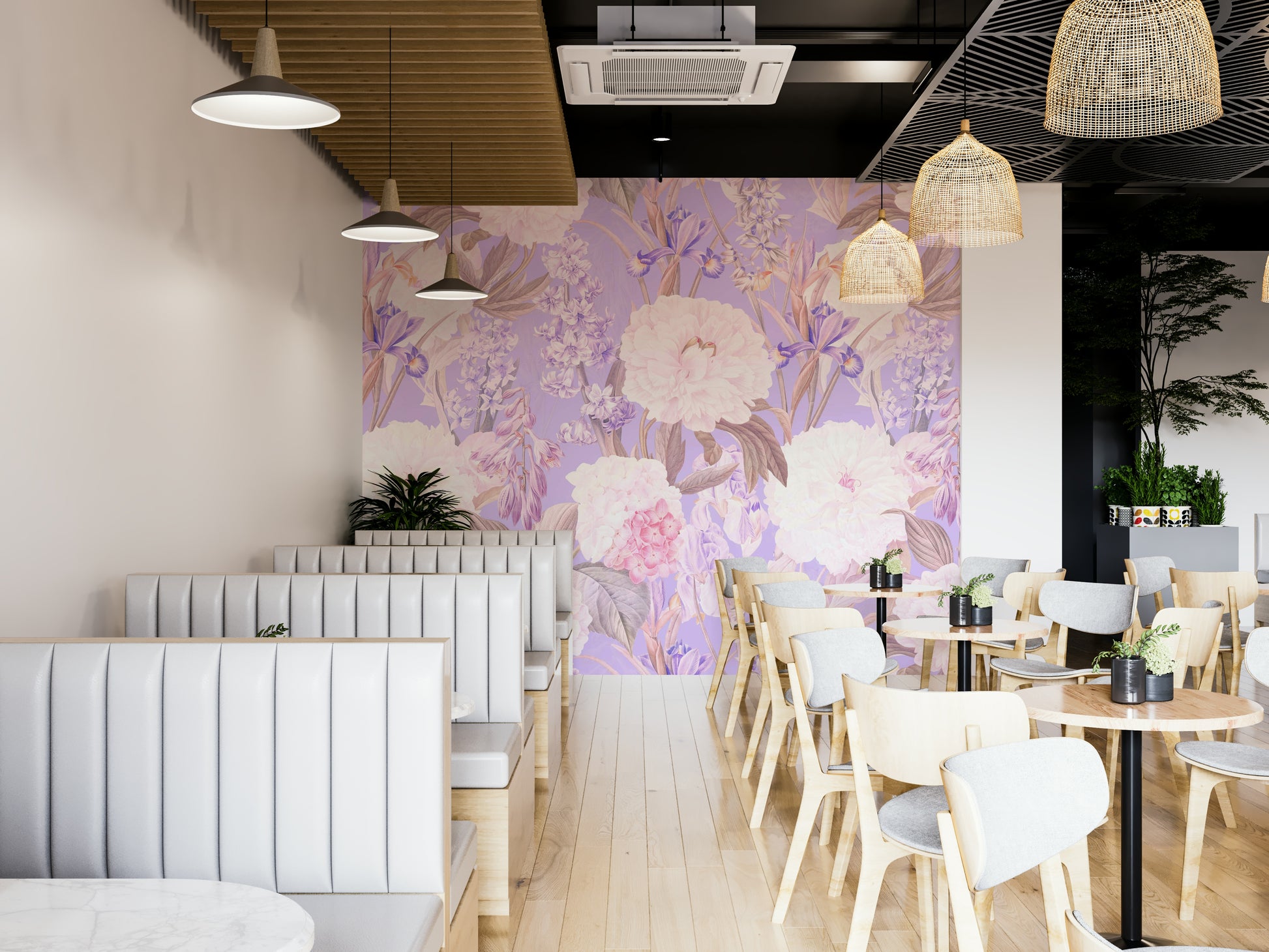 Pastel flower mural wall design

