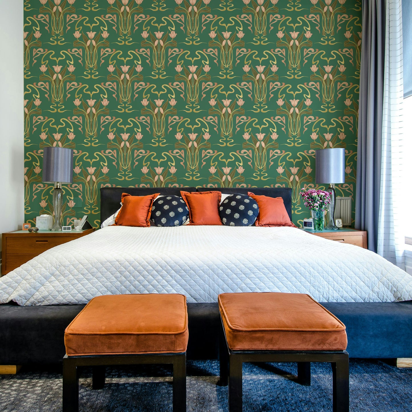 Botanical green deco wall mural

