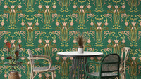 Art deco floral green wallpaper

