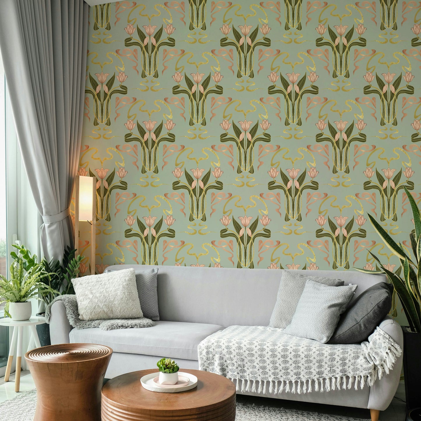 Muted sage floral wall design

