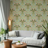 Muted sage floral wall design

