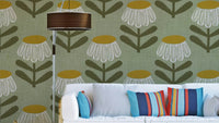 Sage green retro daisy mural

