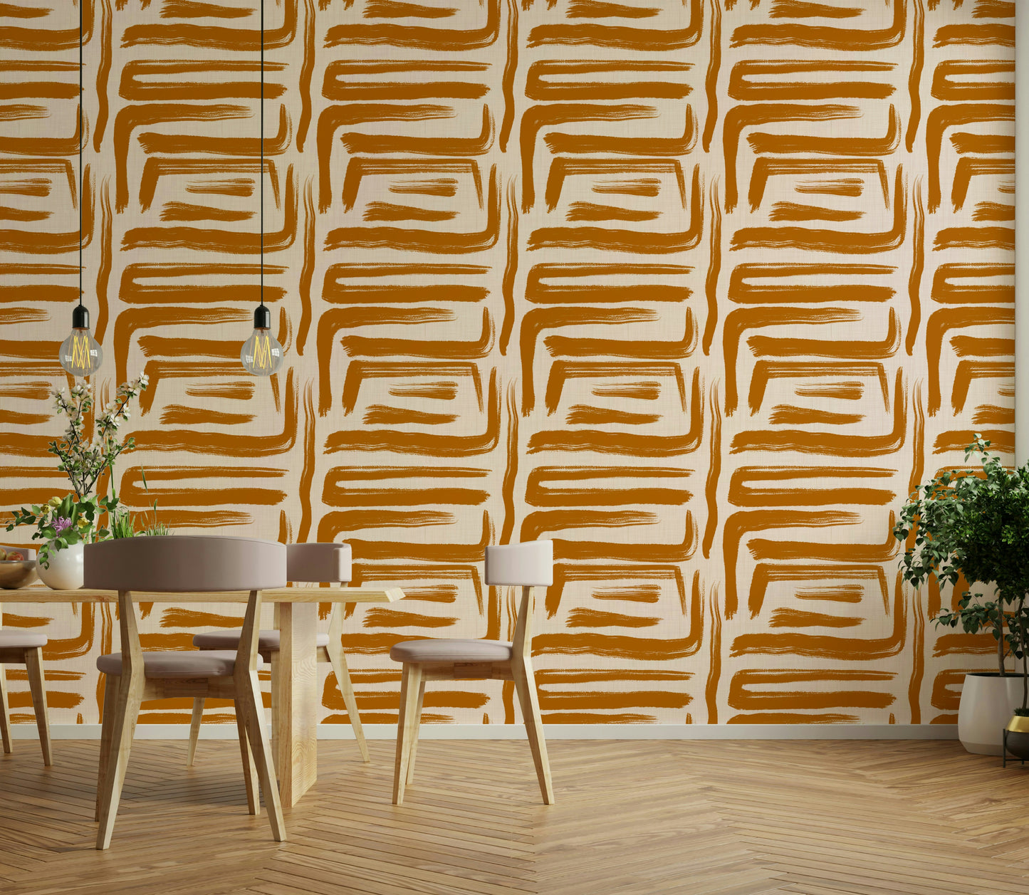 Warm-toned abstract wallpaper in mid-century style

