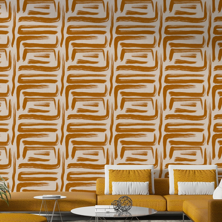 Artistic amber wallcovering with retro brush strokes

