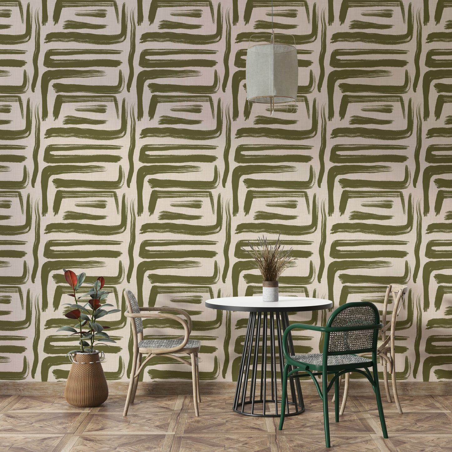 Stylish olive brushstroke design on modern wallpaper

