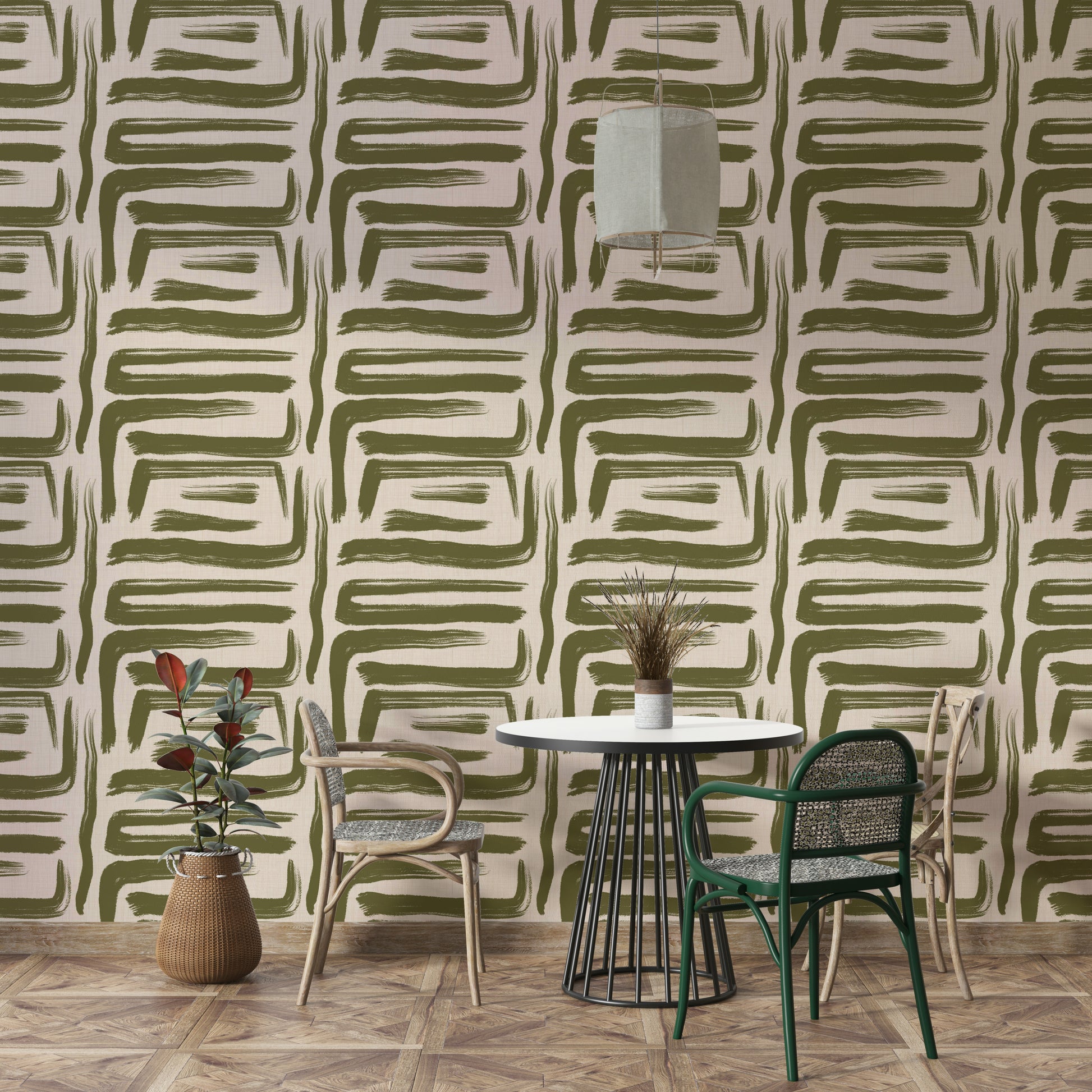 Stylish olive brushstroke design on modern wallpaper

