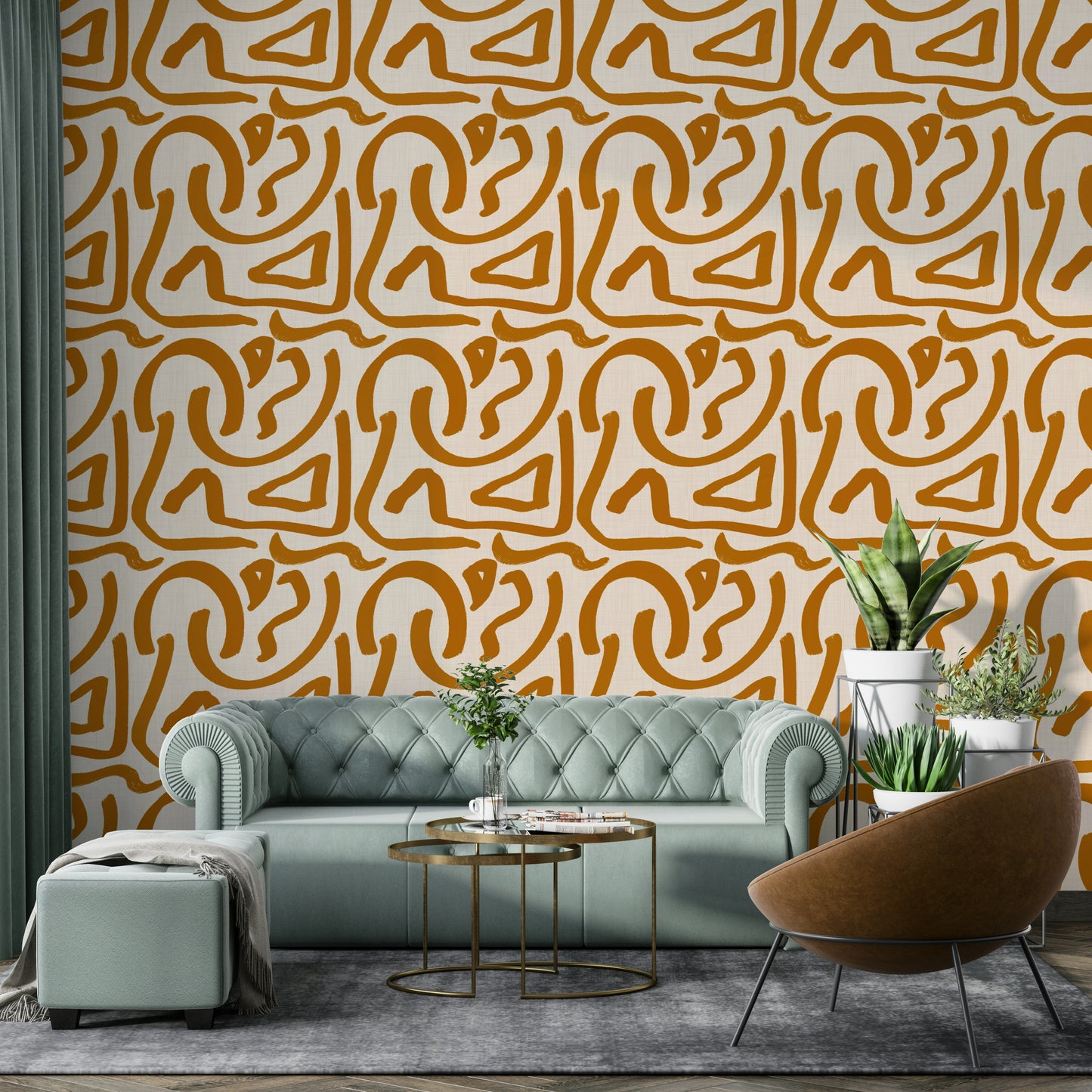 Warm-toned abstract wallpaper with retro brush design

