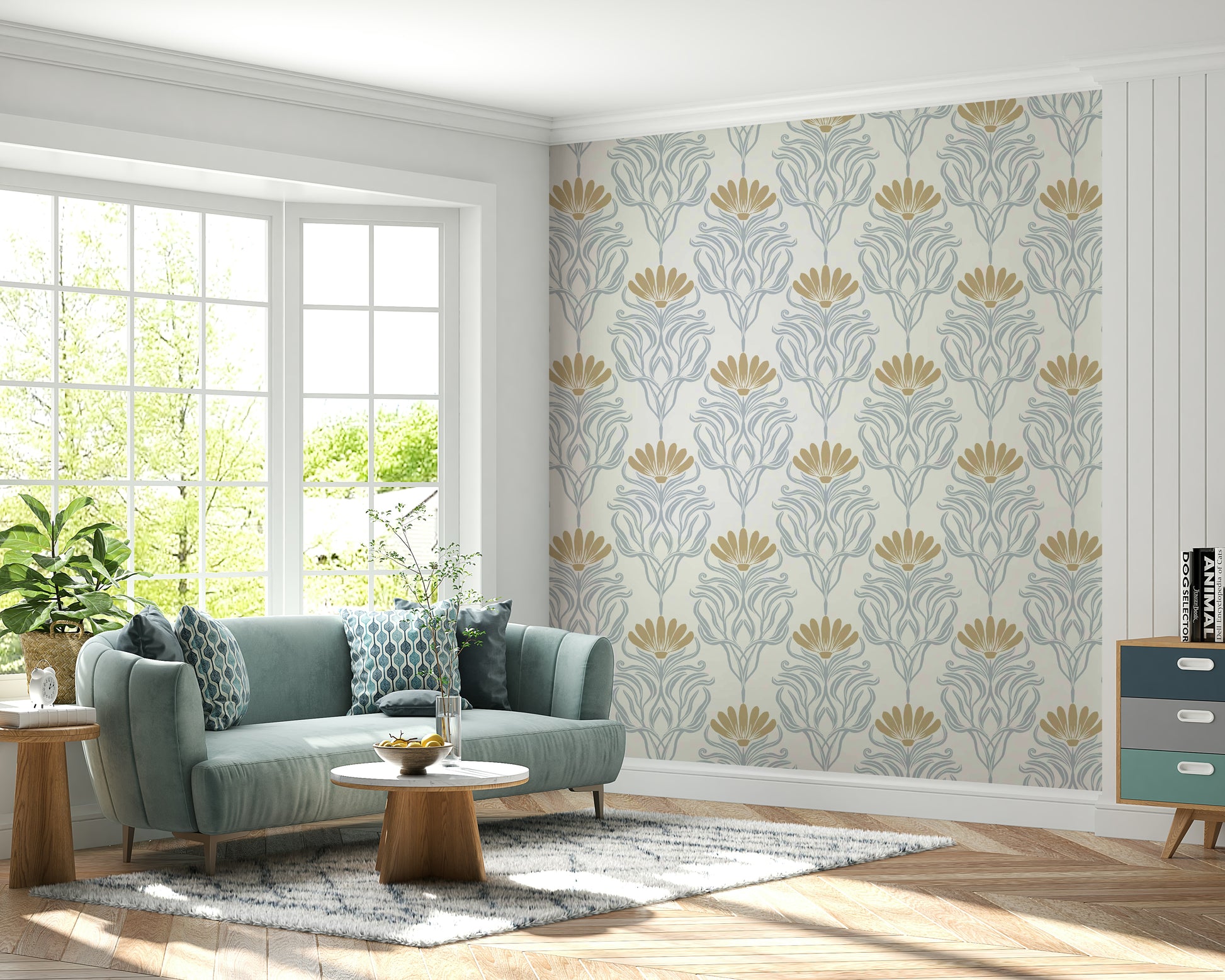 Heritage-inspired wallpaper with antique patterns

