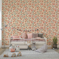 Americana-inspired wallpaper with horses and peonies

