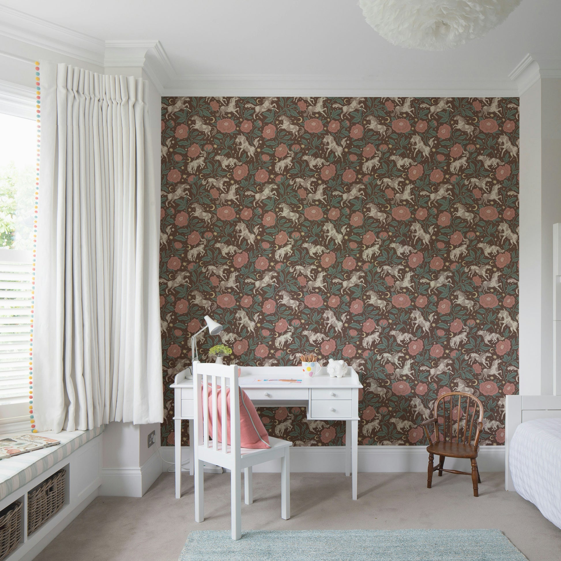 Wild West pony wallpaper with romantic florals