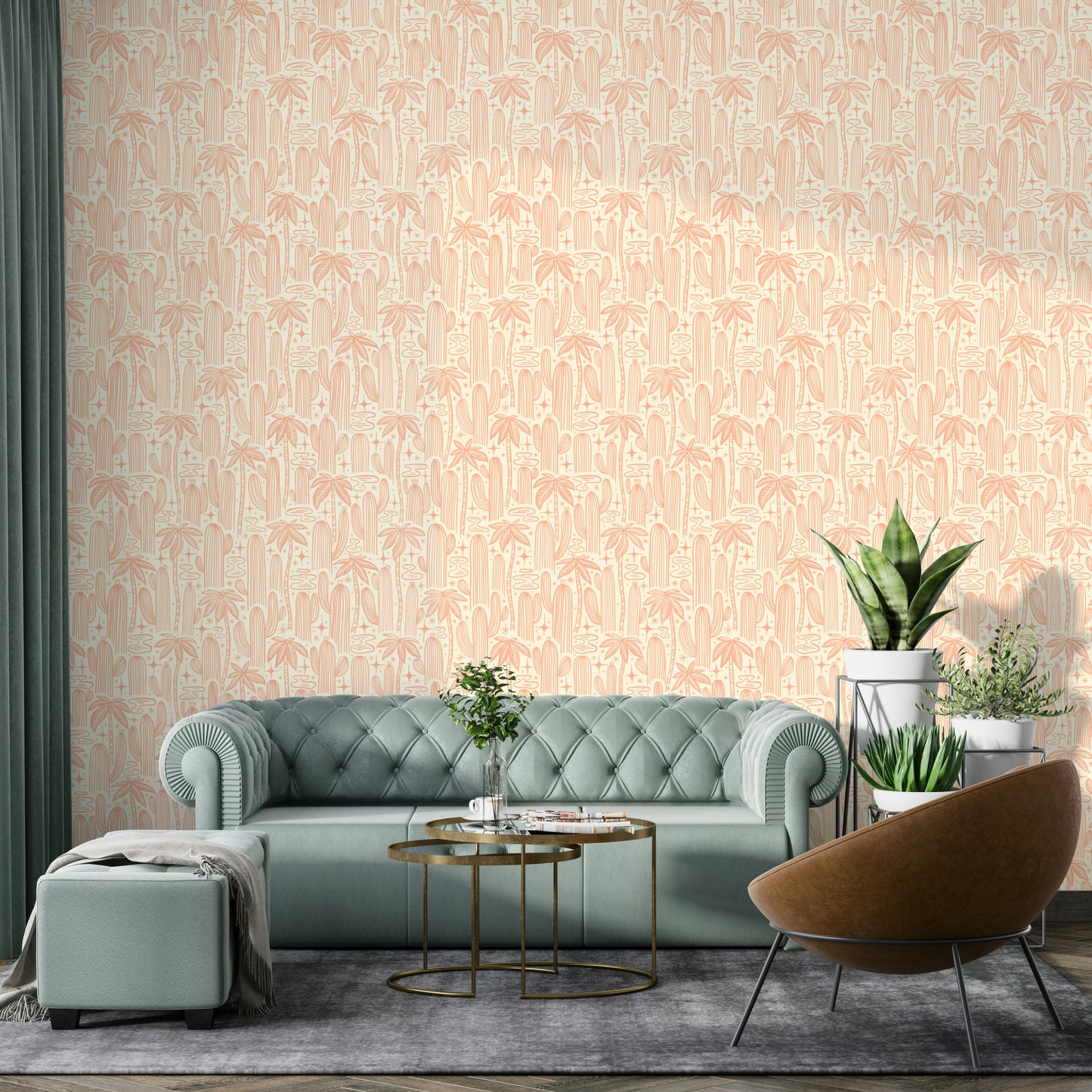 Desert-inspired wallpaper with starlit cactus motifs

