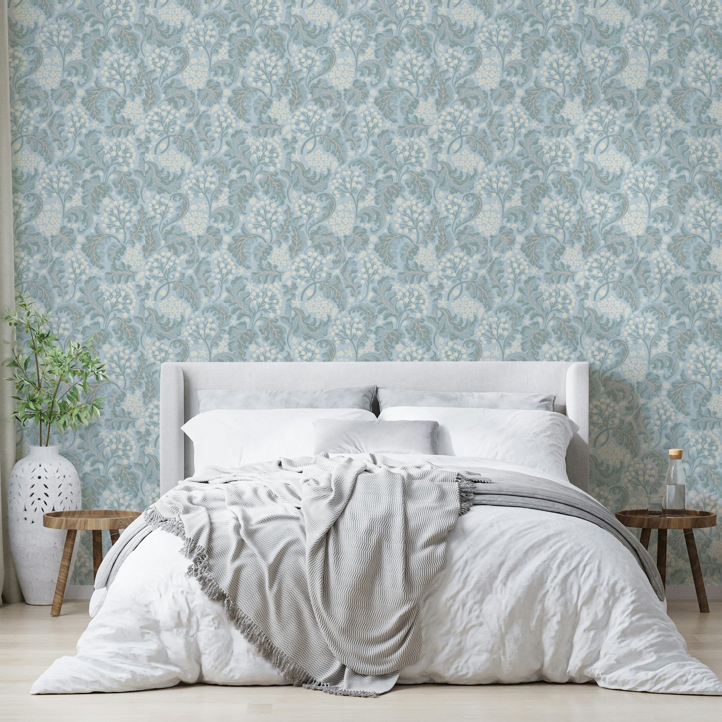 Light blue sea kale mural for serene spaces

