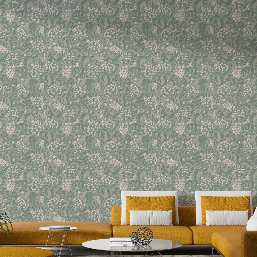 Green leafy wallpaper inspired by sea kale plants

