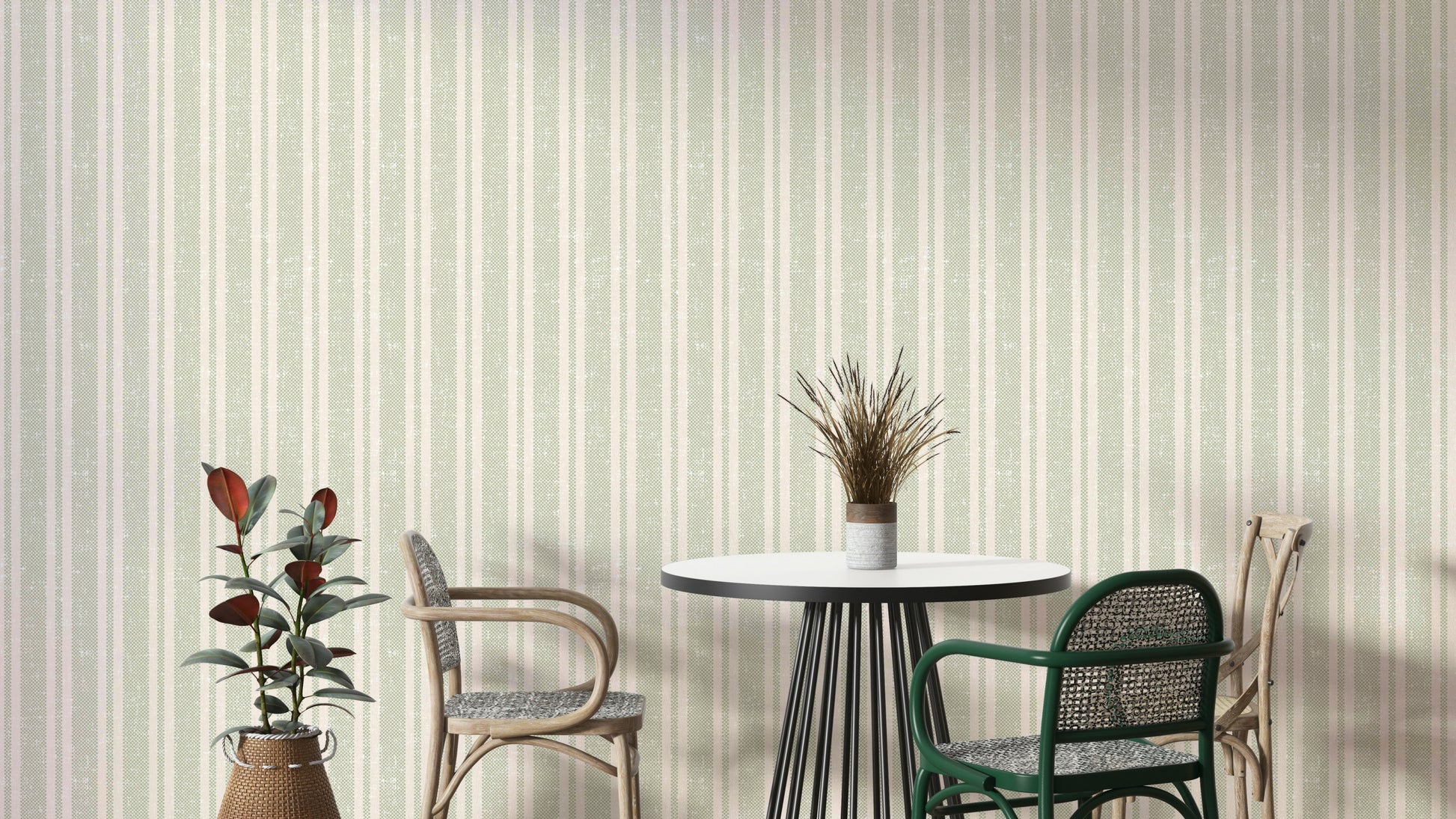 Green sunchair stripe wallpaper for fresh interiors

